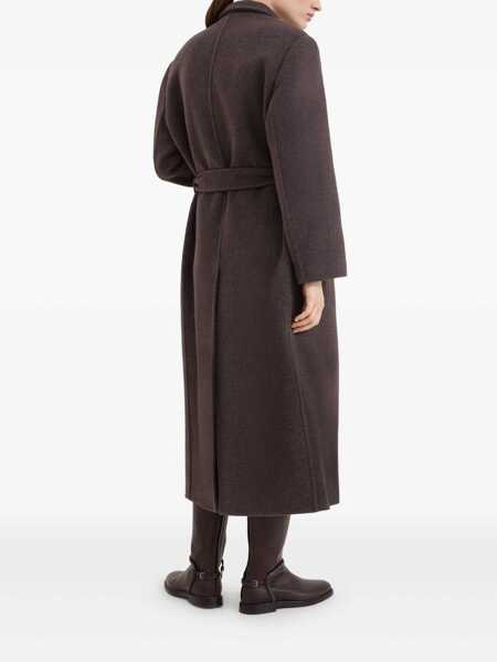 Paltoane Brunello Cucinelli Brown Double-Breasted Coat With Peak Revers And Front Belt In Wool And Cashmere Woman BROWN Femei (BM 19076109) 3