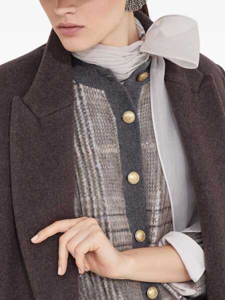 Paltoane Brunello Cucinelli Brown Double-Breasted Coat With Peak Revers And Front Belt In Wool And Cashmere Woman BROWN Femei (BM 19076109) 4