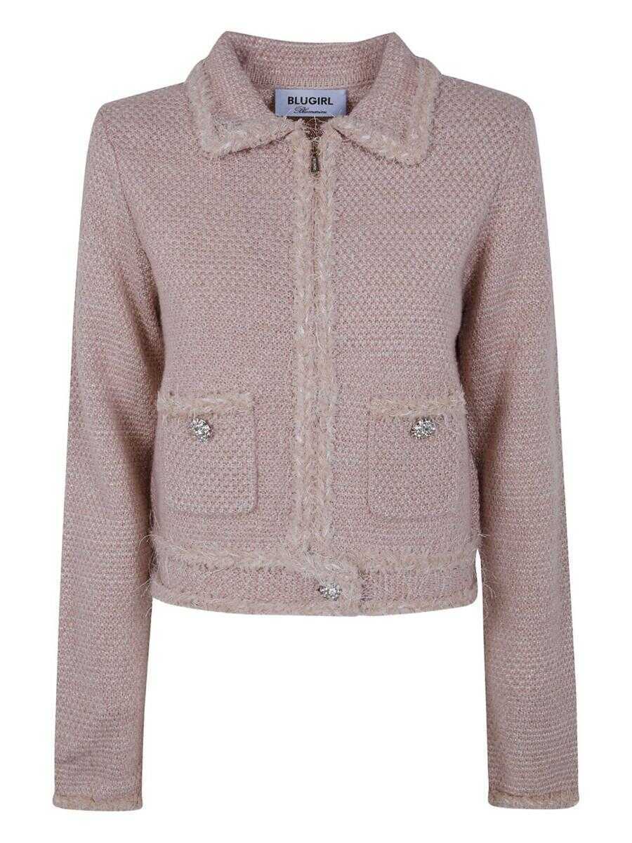 Cardigane Blumarine Blumarine Tweed Zip-Up Cardigan PINK Femei (BM 19076628) 1