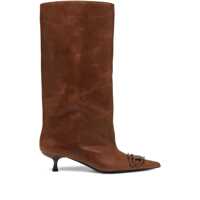 Bocanci Diesel Diesel Brown Leather High Boots With Kitten Heel And Pointed Toe Femei