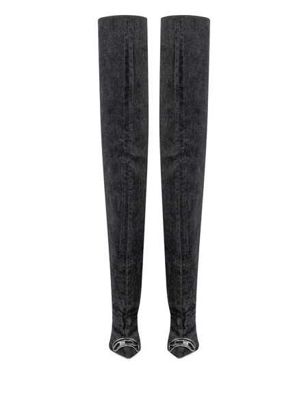 Bocanci Diesel Diesel Diesel High Boots In Black Denim With Stiletto Heel And Pointed Toe Black Femei (BM 19077135) 2