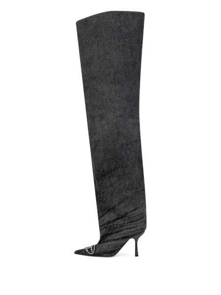 Bocanci Diesel Diesel Diesel High Boots In Black Denim With Stiletto Heel And Pointed Toe Black Femei (BM 19077135) 4
