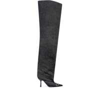 Bocanci Diesel Diesel High Boots In Black Denim With Stiletto Heel And Pointed Toe Femei