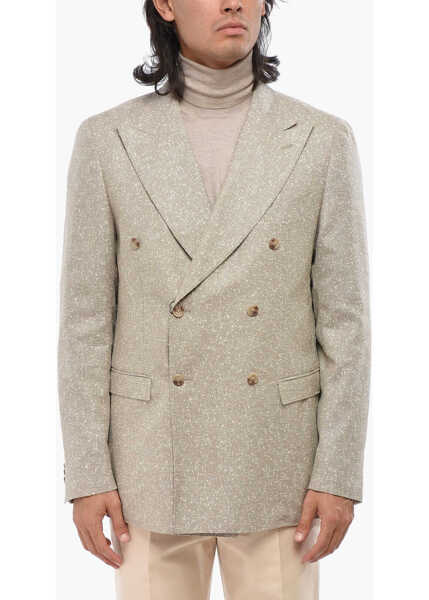 Sacouri CORNELIANI Cc Collection Virgin Wool Blend Double Breasted Blazer Beige Barbati (BM 19082182) 1
