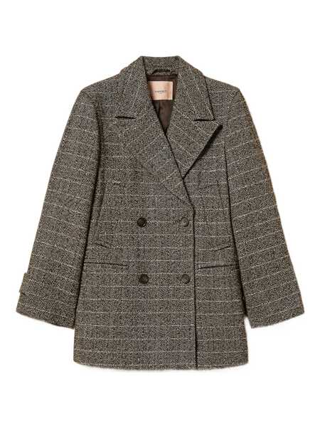 Paltoane TWINSET Twinset Double-Breasted Chevron Coat MARRONE E ORO Femei (BM 19083144) 1