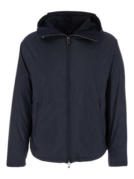 Geci de iarna Emporio Armani Blue Down Jacket With Hood And Front Zip Closure In Tech Fabric Man BLUE Barbati (BM 19085388) 1