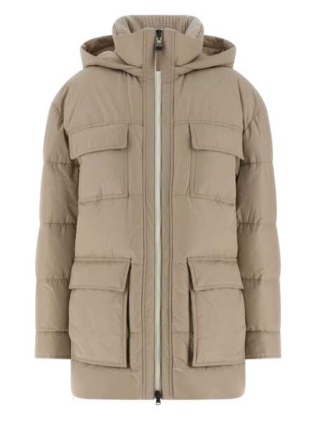 Geci Brunello Cucinelli Brunello Cucinelli Knitted Neck Down Jacket Beige Femei (BM 19086345) 1