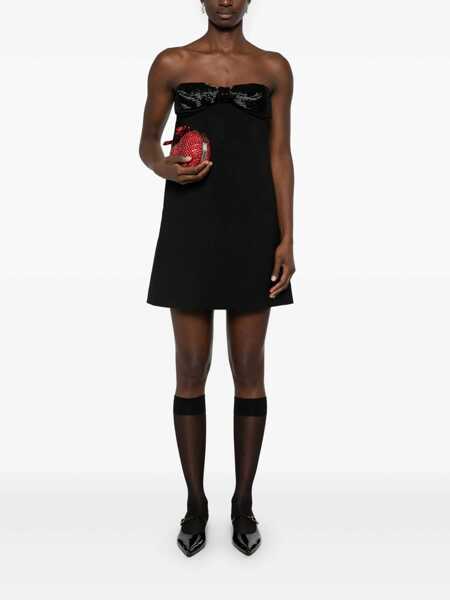 Rochii Self-Portrait Black Sleeveless Mini Dress With Bandeau And Beaded Oversize Bow In Tech Fabric Woman Black Femei (BM 19086831) 2