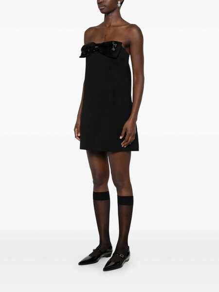 Rochii Self-Portrait Black Sleeveless Mini Dress With Bandeau And Beaded Oversize Bow In Tech Fabric Woman Black Femei (BM 19086831) 3