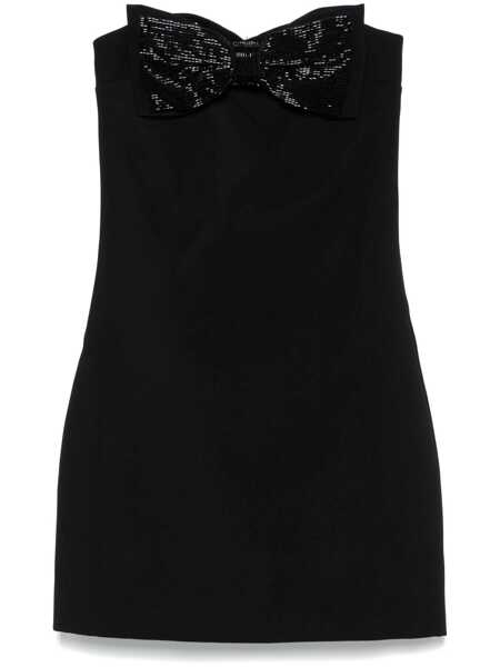 Rochii Self-Portrait Black Sleeveless Mini Dress With Bandeau And Beaded Oversize Bow In Tech Fabric Woman Black Femei (BM 19086831) 1