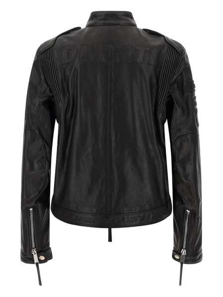 Geci DSQUARED2 Ducati X D2 Black Jacket With Mandarin Collar And Logo Embossed On The Back In Leather Man Black Barbati (BM 19086930) 2