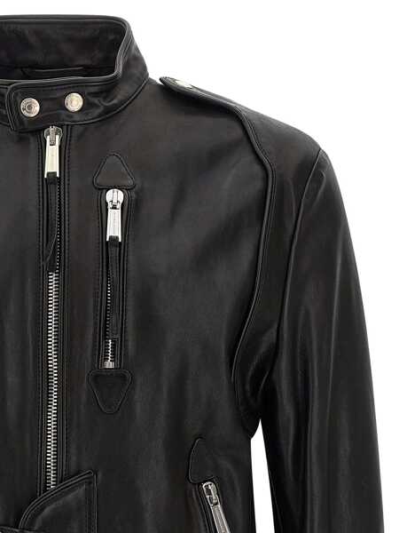 Geci DSQUARED2 Ducati X D2 Black Jacket With Mandarin Collar And Logo Embossed On The Back In Leather Man Black Barbati (BM 19086930) 4
