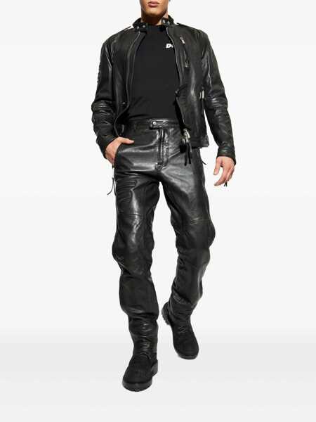 Pantaloni DSQUARED2 Ducati X D2 Black Pants With Two Front Zip Closure And Logo Patches On The Front In Leather Man Black Barbati (BM 19086945) 2