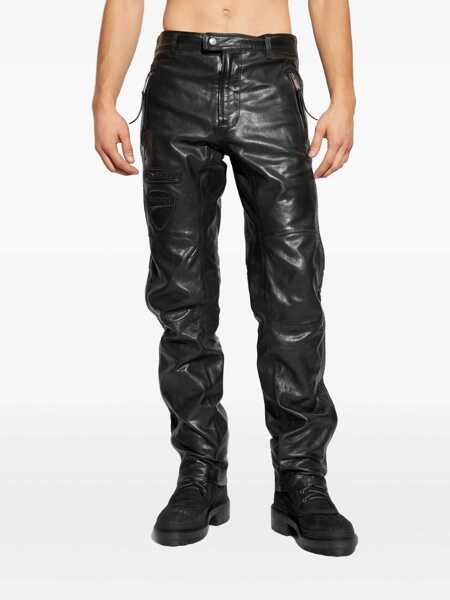 Pantaloni DSQUARED2 Ducati X D2 Black Pants With Two Front Zip Closure And Logo Patches On The Front In Leather Man Black Barbati (BM 19086945) 3