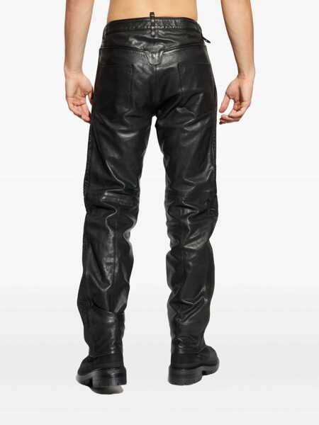 Pantaloni DSQUARED2 Ducati X D2 Black Pants With Two Front Zip Closure And Logo Patches On The Front In Leather Man Black Barbati (BM 19086945) 4