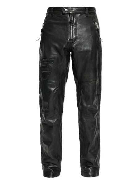 Pantaloni DSQUARED2 Ducati X D2 Black Pants With Two Front Zip Closure And Logo Patches On The Front In Leather Man Black Barbati (BM 19086945) 1