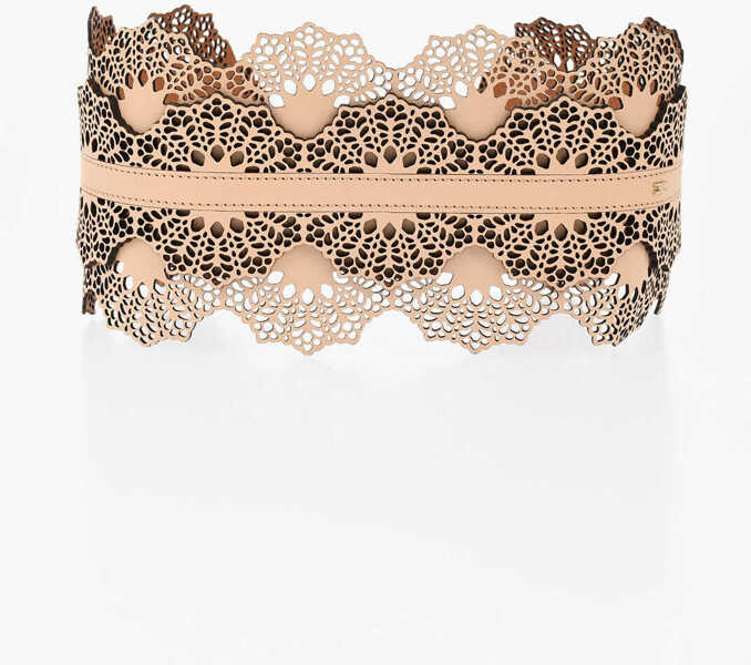 Curele Elisabetta Franchi Perforated Oversized Belt Beige Femei (BM 19087838) 2