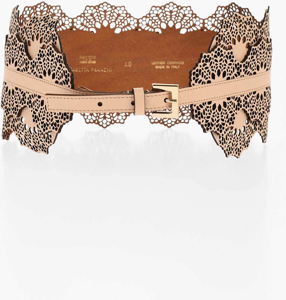 Curele Elisabetta Franchi Perforated Oversized Belt Beige Femei (BM 19087838) 1