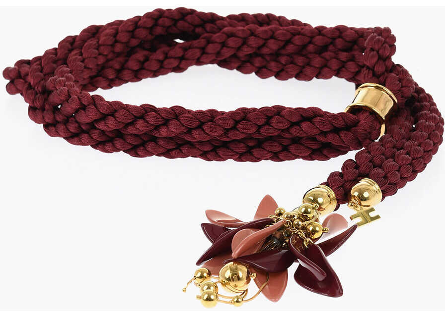 Curele Elisabetta Franchi Woven Belt With Petal Detail Burgundy Femei (BM 19087841) 1