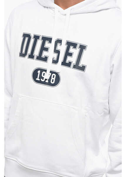 Hanorace Diesel Hooded Ginn Sweatshirt With Printed Logo White Barbati (BM 19088039) 3