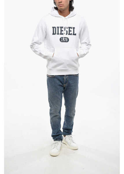 Hanorace Diesel Hooded Ginn Sweatshirt With Printed Logo White Barbati (BM 19088039) 4