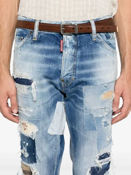 Blugi drepti DSQUARED2 Vintage Effect Cool Guy Jeans With Decorative Patches 16Cm Blue Barbati (BM 19088045) 5