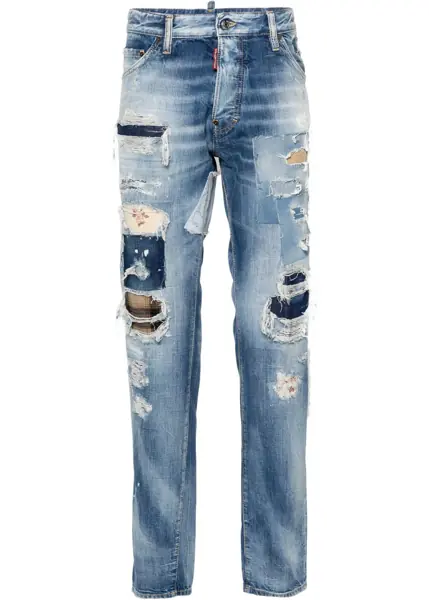 Blugi drepti DSQUARED2 Vintage Effect Cool Guy Jeans With Decorative Patches 16Cm Blue Barbati (BM 19088045) 1