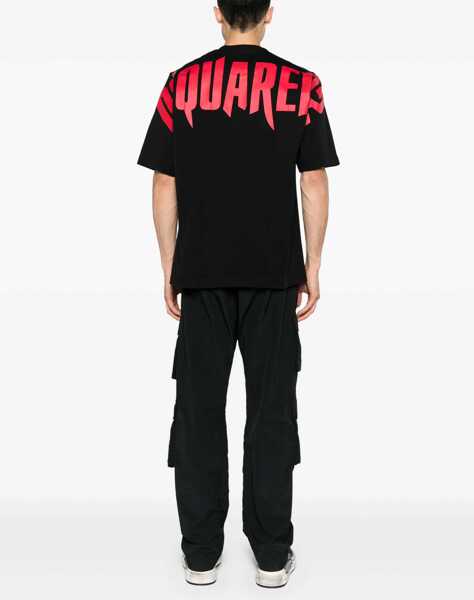 Tricouri DSQUARED2 Crew Neck Cotton T-Shirt With Back Printed Logo Black Barbati (BM 19088048) 2