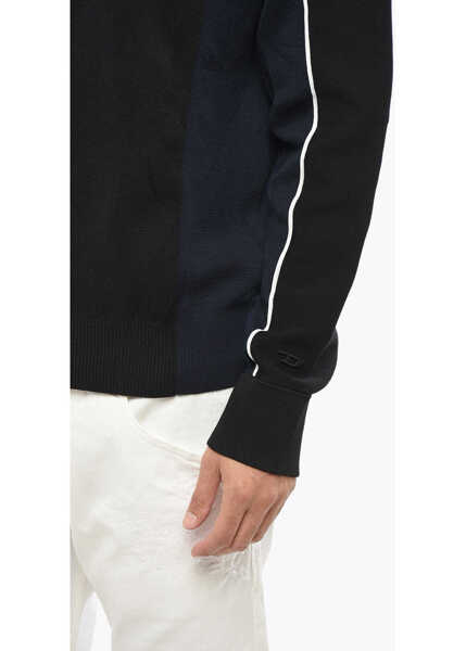 Pulovere Diesel Red Tag Crew Neck Cotton Sweater With Contrasting Detail Black Barbati (BM 19088063) 3