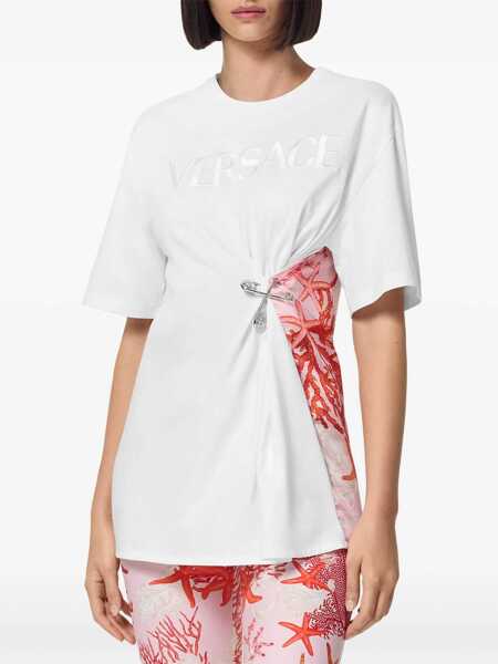 Tricouri Versace Back Printed Cotton Crew-Neck T-Shirt With Pin White Femei (BM 19088069) 3
