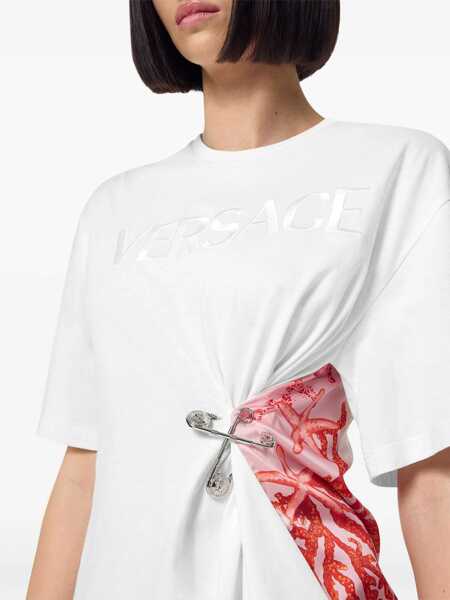 Tricouri Versace Back Printed Cotton Crew-Neck T-Shirt With Pin White Femei (BM 19088069) 5