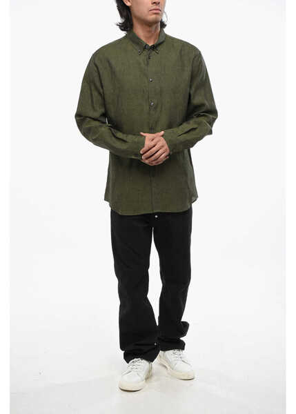 Camasi casual DSQUARED2 Button-Down Linen Shirt Military Green Barbati (BM 19088090) 4