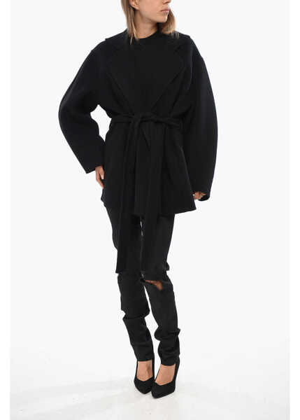 Paltoane Chloe Wool And Cashemere Coat With Belt Black Femei (BM 19088099) 4