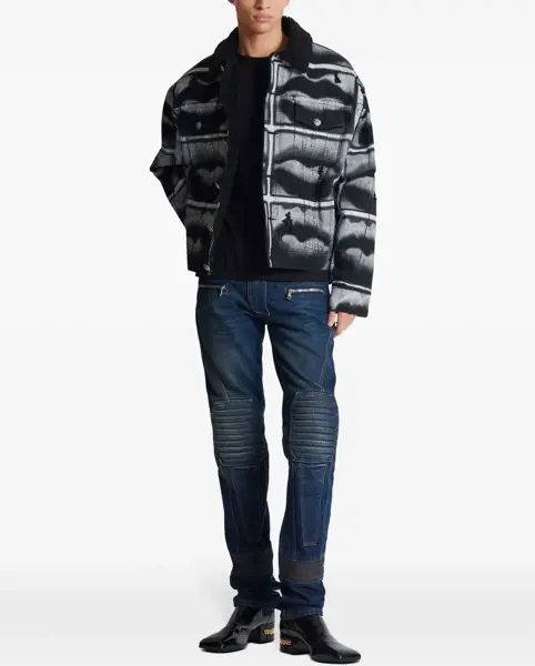 Blugi drepti Balmain Regular Fit Biker Jeans With Visible Stitching 18Cm Blue Barbati (BM 19088120) 2