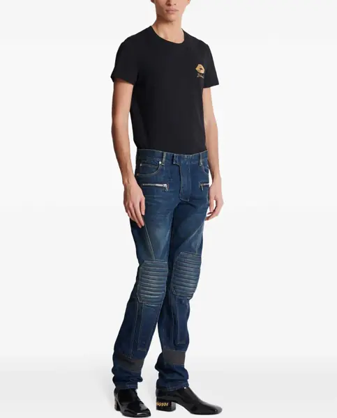 Blugi drepti Balmain Regular Fit Biker Jeans With Visible Stitching 18Cm Blue Barbati (BM 19088120) 3