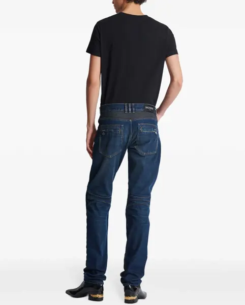 Blugi drepti Balmain Regular Fit Biker Jeans With Visible Stitching 18Cm Blue Barbati (BM 19088120) 4