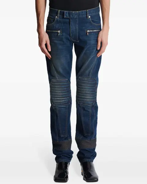 Blugi drepti Balmain Regular Fit Biker Jeans With Visible Stitching 18Cm Blue Barbati (BM 19088120) 5