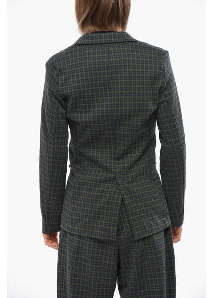 Sacouri OBLO UNIQUE Houndstooth Motif Double Breasted Blazer Green Femei (BM 19088123) 2