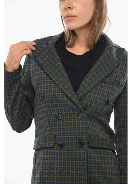 Sacouri OBLO UNIQUE Houndstooth Motif Double Breasted Blazer Green Femei (BM 19088123) 3