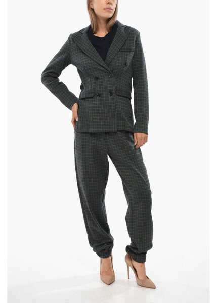 Sacouri OBLO UNIQUE Houndstooth Motif Double Breasted Blazer Green Femei (BM 19088123) 4