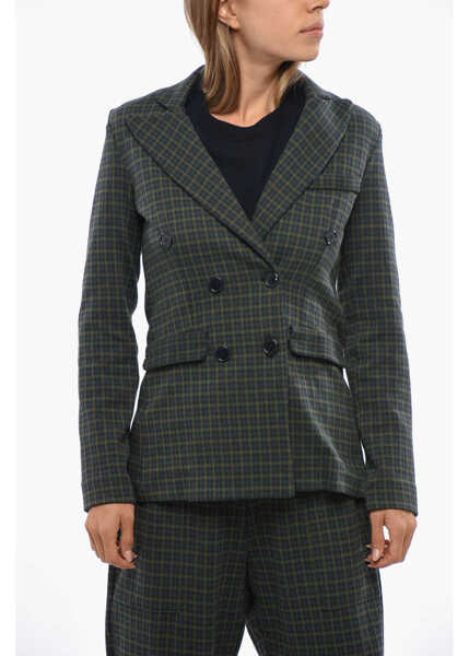 Sacouri OBLO UNIQUE Houndstooth Motif Double Breasted Blazer Green Femei (BM 19088123) 1