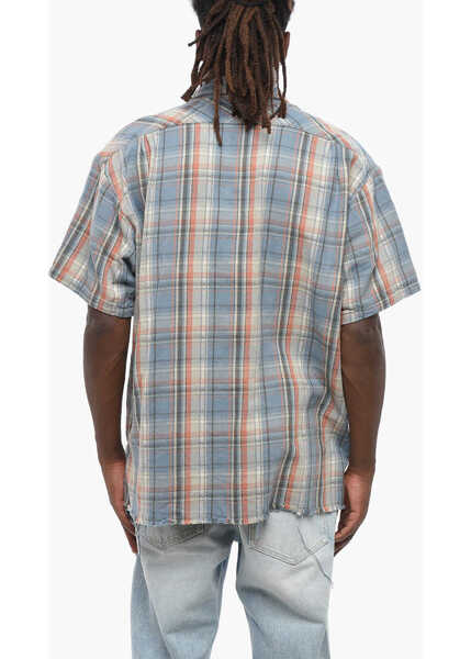 Camasi casual GREG LAUREN Plaid Motif Short Sleeved Shirt With Raw Cut Edge Multicolor Barbati (BM 19088126) 2
