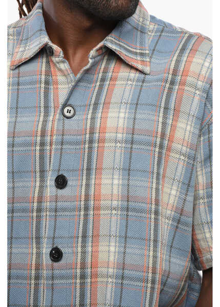 Camasi casual GREG LAUREN Plaid Motif Short Sleeved Shirt With Raw Cut Edge Multicolor Barbati (BM 19088126) 3