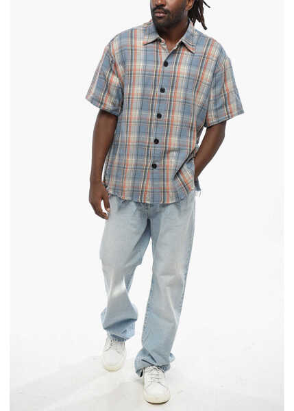 Camasi casual GREG LAUREN Plaid Motif Short Sleeved Shirt With Raw Cut Edge Multicolor Barbati (BM 19088126) 4