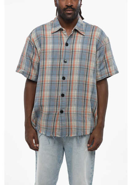 Camasi casual GREG LAUREN Plaid Motif Short Sleeved Shirt With Raw Cut Edge Multicolor Barbati (BM 19088126) 1