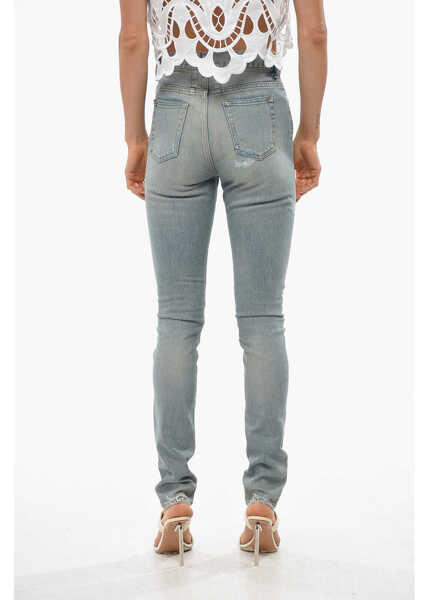 Blugi skinny Saint Laurent High Waist Slim Fit Distressed Jeans 14Cm Blue Femei (BM 19088132) 2