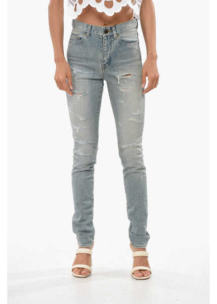 Blugi skinny Saint Laurent High Waist Slim Fit Distressed Jeans 14Cm Blue Femei (BM 19088132) 1