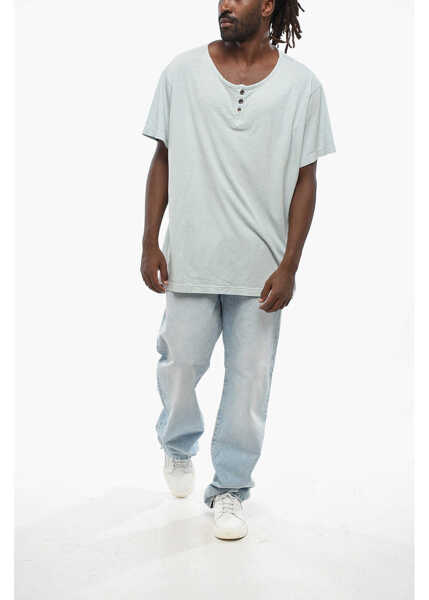 Tricouri GREG LAUREN Solid Color Henley T-Shirt Light Blue Barbati (BM 19088135) 4