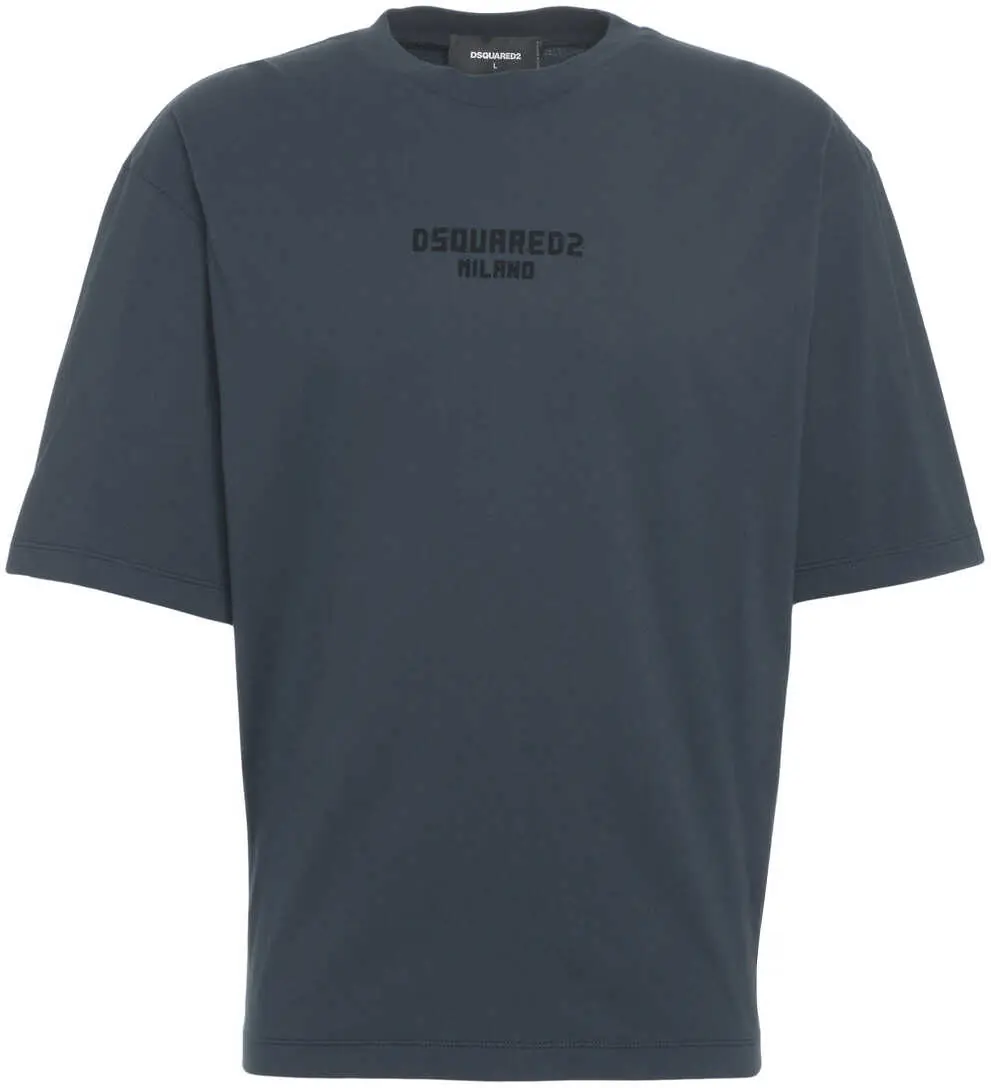 Tricouri DSQUARED2 Oversize T-shirt with logo print Blue Barbati (BM 19088219) 2