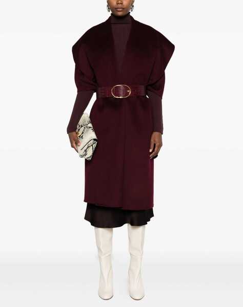 Poncho Elisabetta Franchi Wool cape with waist belt Purple Femei (BM 19088258) 2